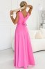 Numoco 643-6 elegancka wieczorowa suknia maxi z rozcięciem i różami tył